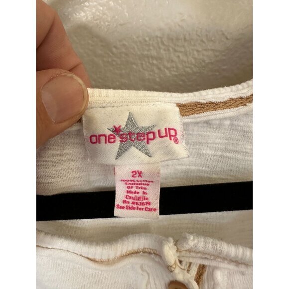 One Step Up Womens White‎ Blouse 2X short sleeve round neck button up cotton - Picture 3 of 7